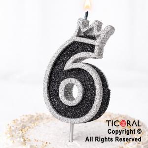 VELA NUMERO CORPOREO CON GIBRE PLATA N.6 x 1